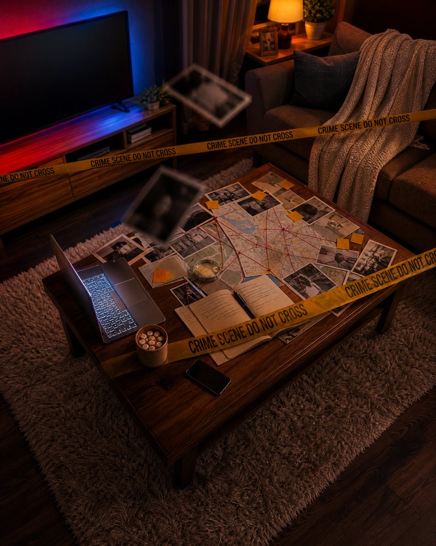 A woman writing notes at her kitchen table late at night, her laptop and phone beside her